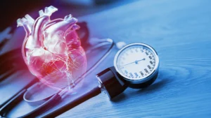 High blood pressure treatment in Indore with blood pressure monitor and heart illustration